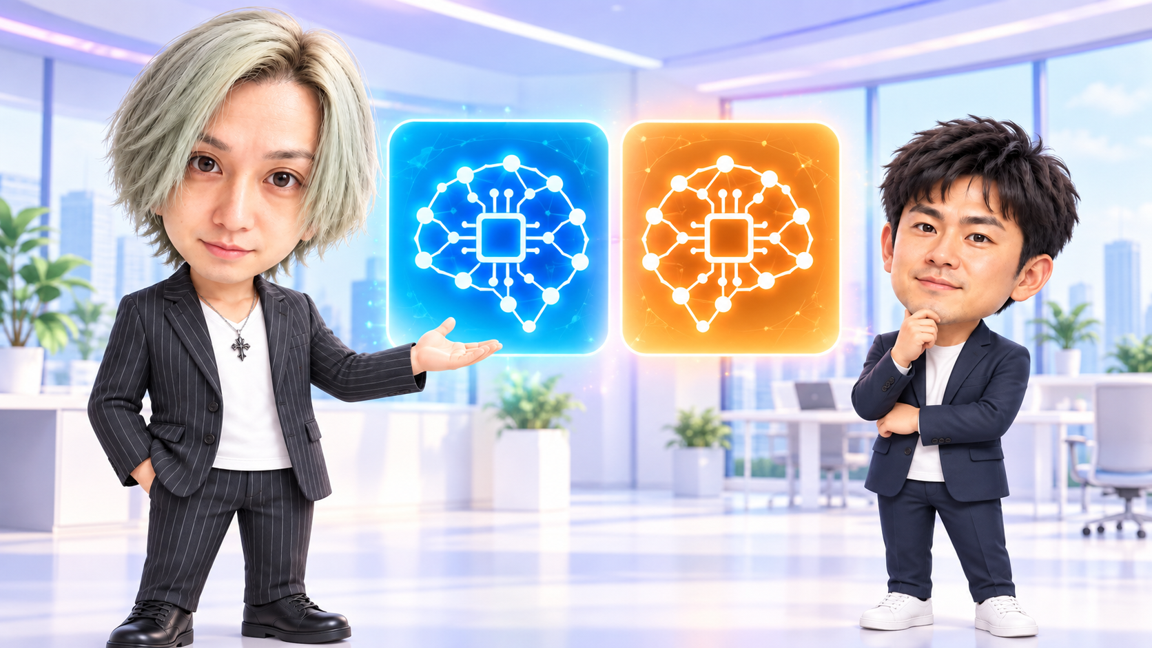 2つのAIモデルの特徴を並べて比較するイメージイラスト